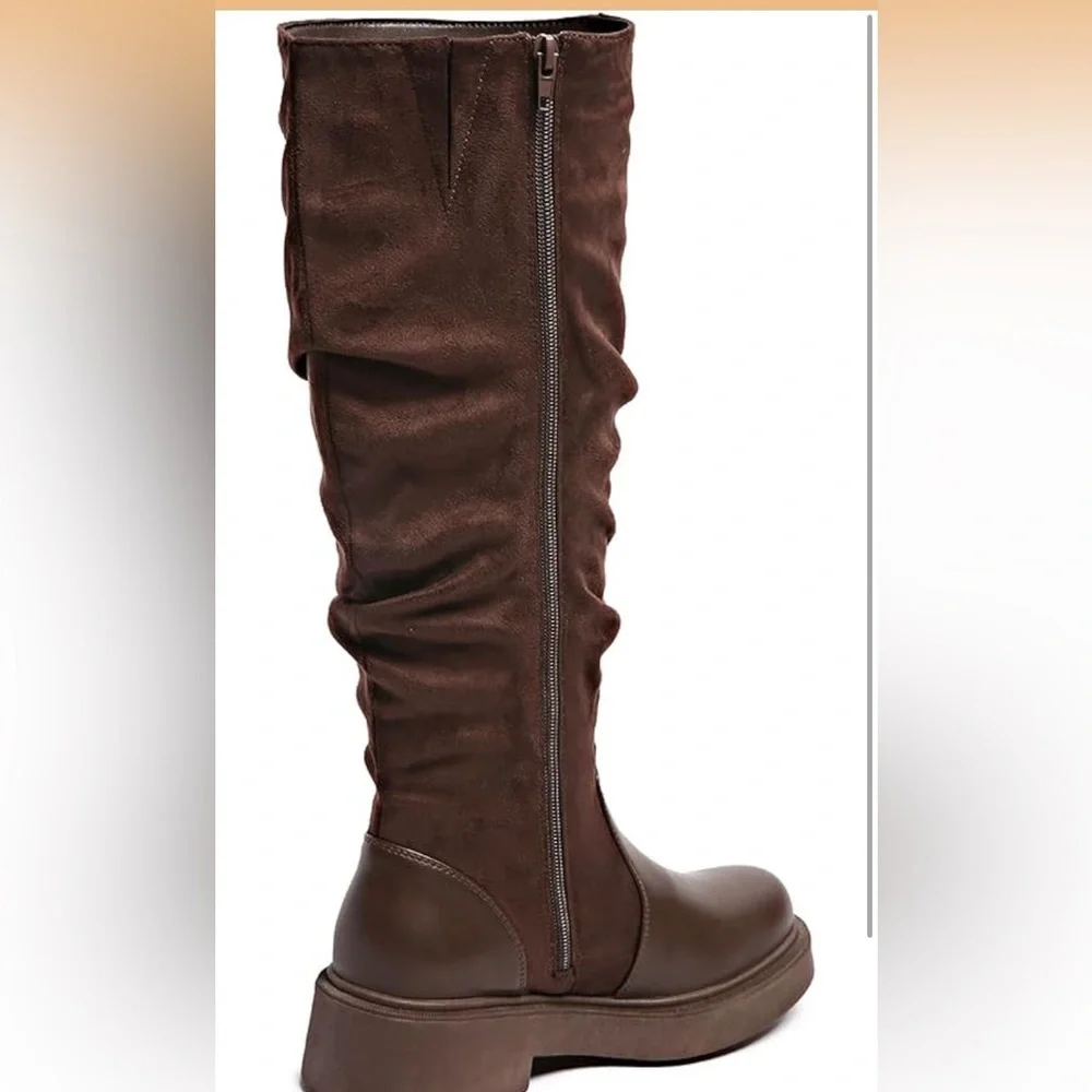 CARLKARIDA Chunky Heel Riding Boots With Side Zipper Brown Size 8/340